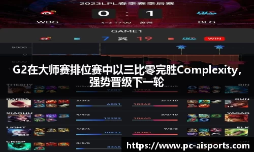 G2在大师赛排位赛中以三比零完胜Complexity，强势晋级下一轮